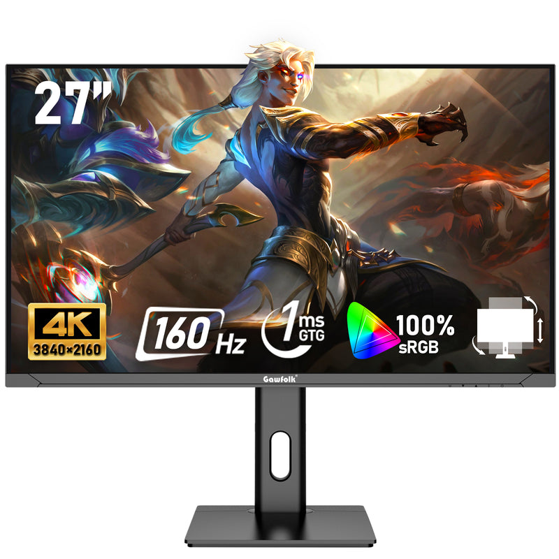 Gawfolk 27" 4K 160Hz IPS Gaming Monitor, AMD FreeSync, 120% sRGB, Adjustable Stand, HDMI 2.1/DP 1.4
