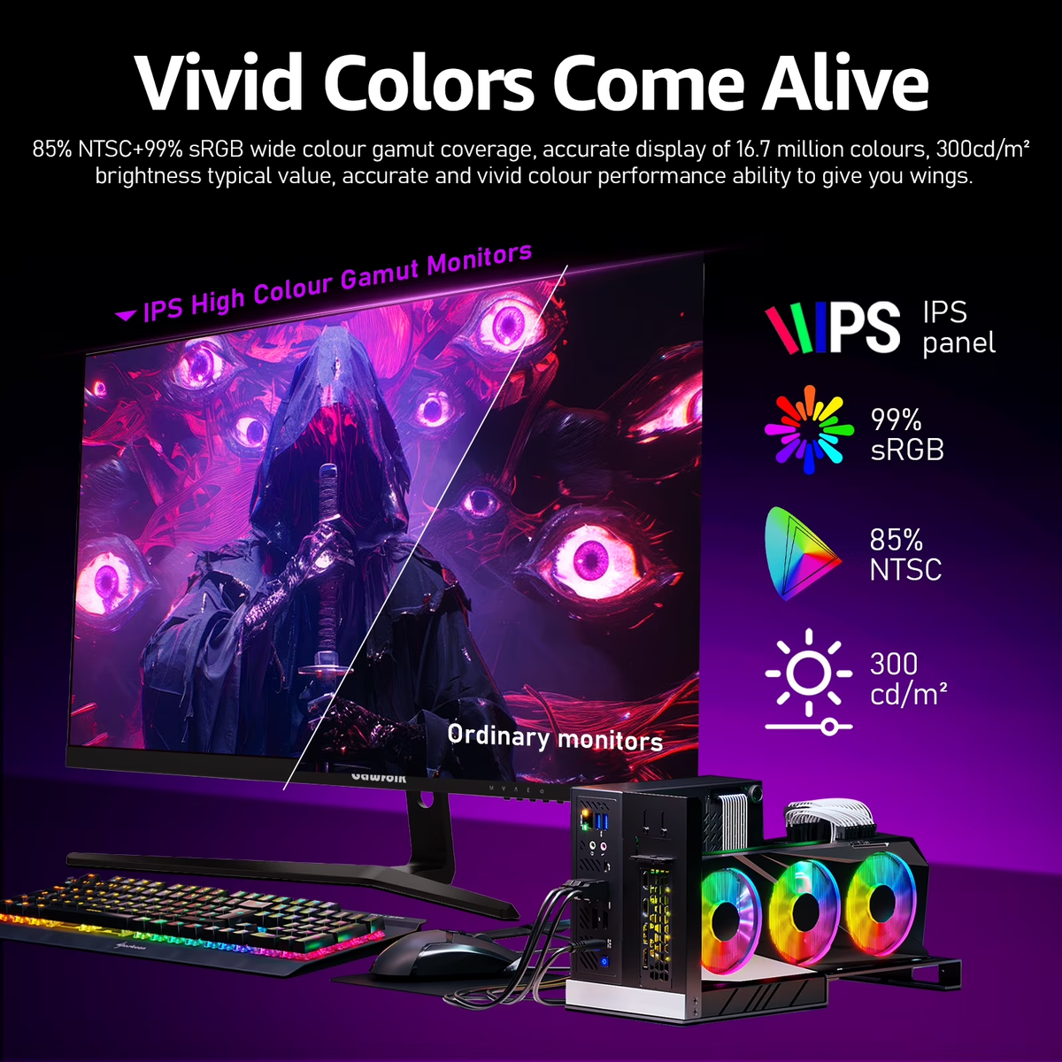 Gawfolk 27" QHD IPS 120Hz Gaming Monitor, AMD FreeSync, 120% sRGB, HDMI 2.0 for PC & Console Gaming