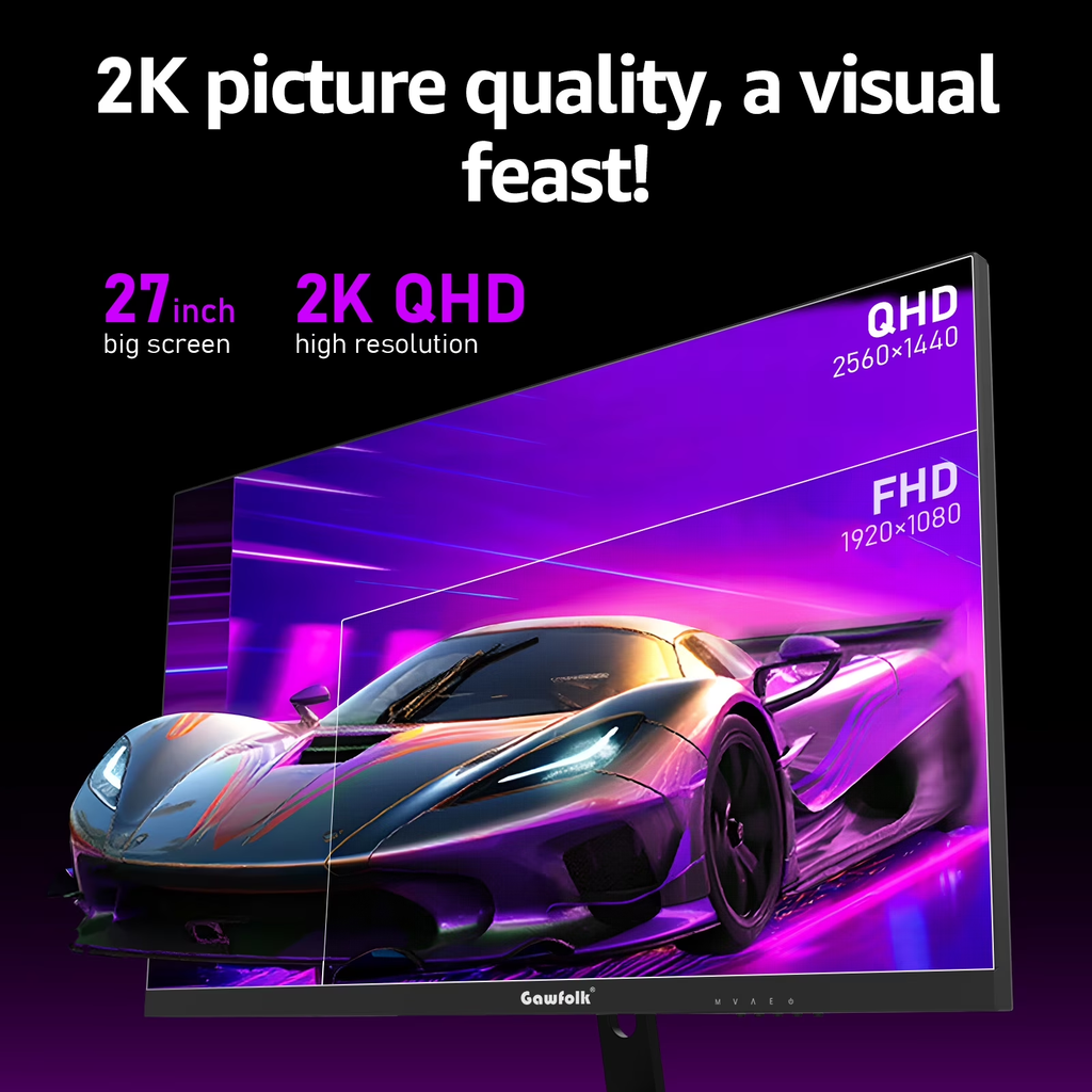 Gawfolk 27" QHD IPS 120Hz Gaming Monitor, AMD FreeSync, 120% sRGB, HDMI 2.0 for PC & Console Gaming
