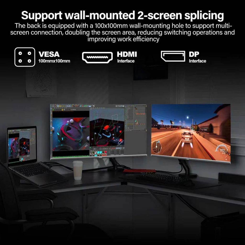 Gawfolk 32 Inch 4K UHD Monitor, 3840×2160, 100% sRGB, 178° Wide View, DP/HDMI, VESA 100x100 Wall Mount, Black