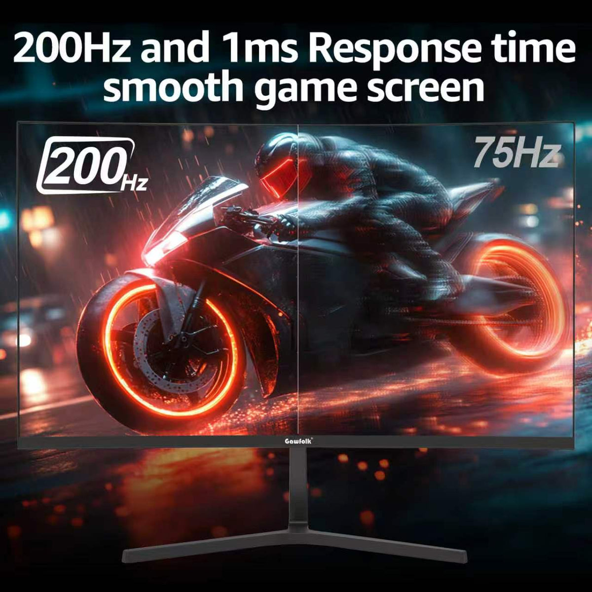 Gawfolk 27 Inch Curved Gaming Monitor, FHD 1080P, 200Hz, 1800R Curvature, Frameless, White, Built-in Speakers