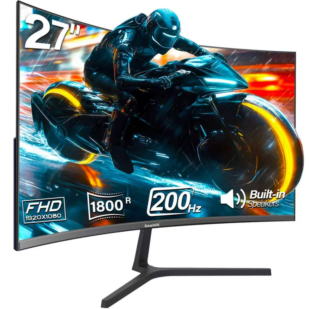 Gawfolk 27 Inch Curved Gaming Monitor, FHD 1080P, 200Hz, 1800R Curvature, Frameless, White, Built-in Speakers