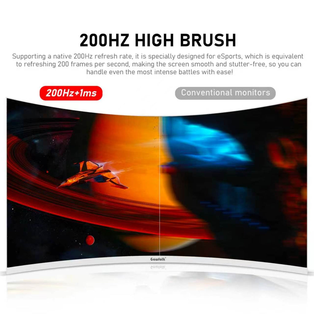 Gawfolk 27 Inch Curved Gaming Monitor, FHD 1080P, 200Hz, 1800R Curvature, Frameless, White, Built-in Speakers