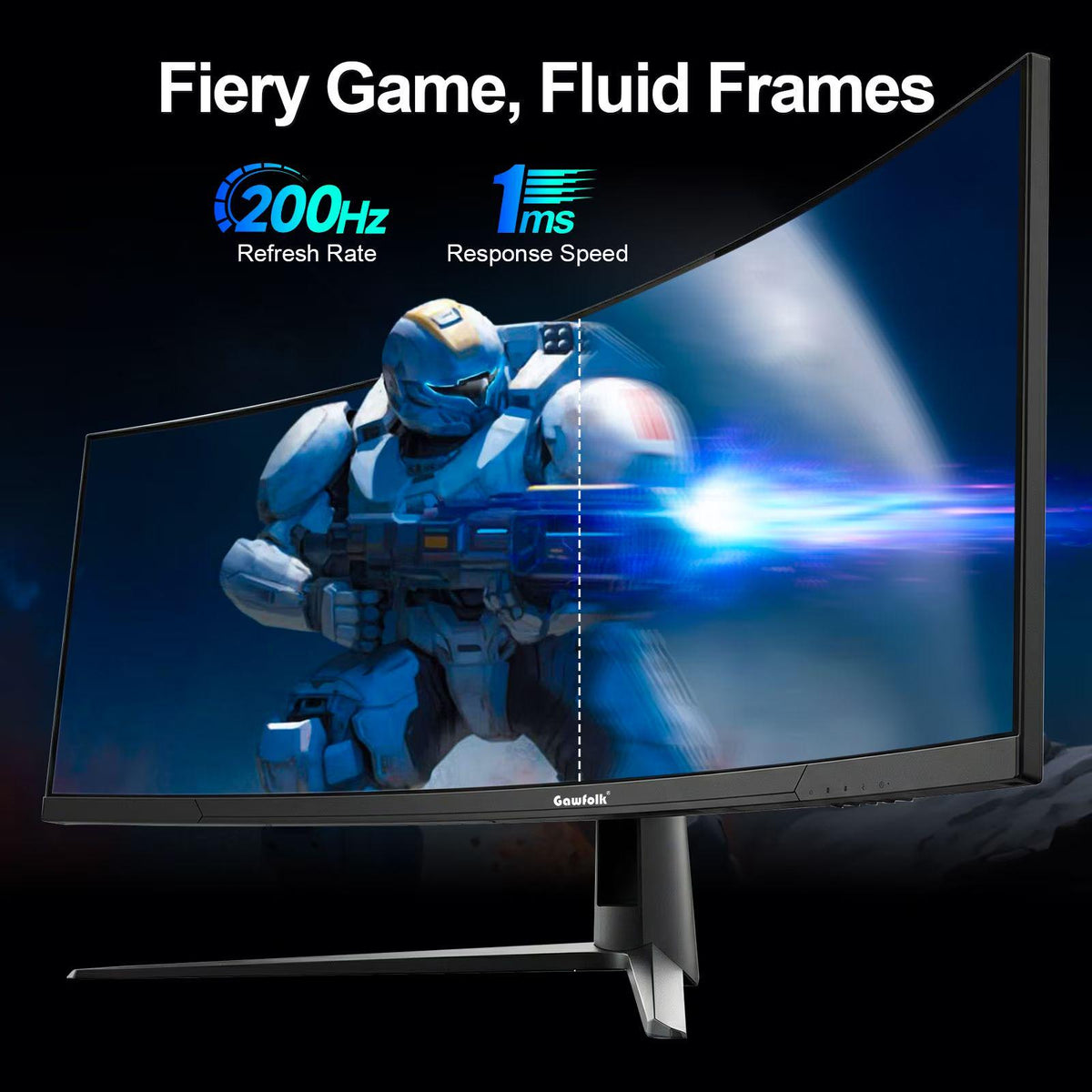 Gawfolk 45 Inch Ultrawide Curved Gaming Monitor, 200Hz 5K2K DQHD, Built-in Stereo Speakers, FreeSync G-Sync Compatible, HDMI 2.1/DP 1.4