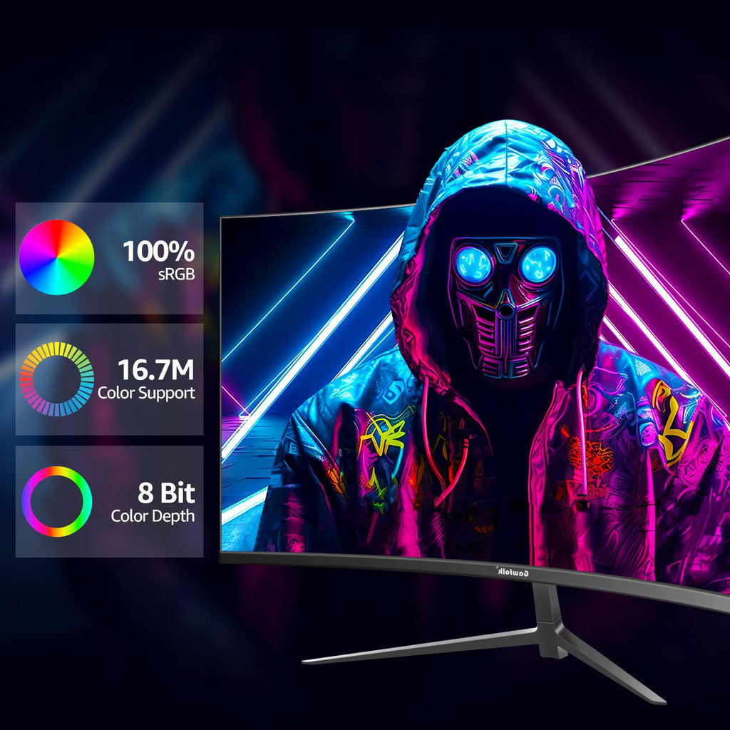Gawfolk 32 inch 240Hz Curved Gaming Monitor, 1800R FHD 1080P Frameless Display, AMD FreeSync, Eye Care, VESA Mountable