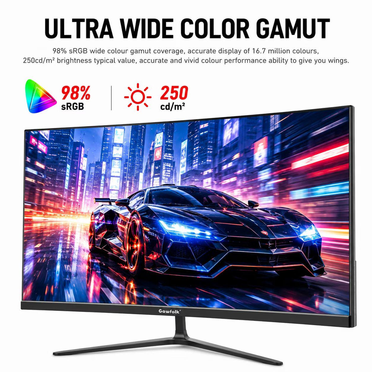 Gawfolk 24.5 Inch Gaming Monitor 300Hz FHD , 1080P Built-in Speakers, DP/HDMI, 75x75mm VESA Wall Mount, Home Office Business, Black