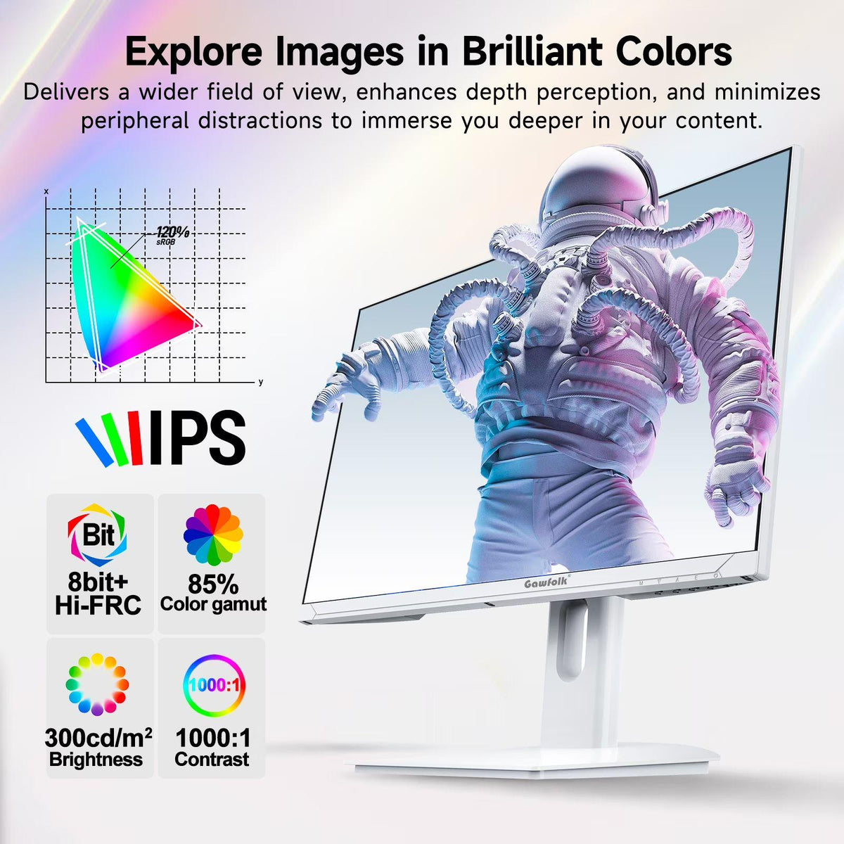 Gawfolk 27" 4K 160Hz IPS Gaming Monitor, AMD FreeSync, 120% sRGB, Adjustable Stand, HDMI 2.1/DP 1.4 - White