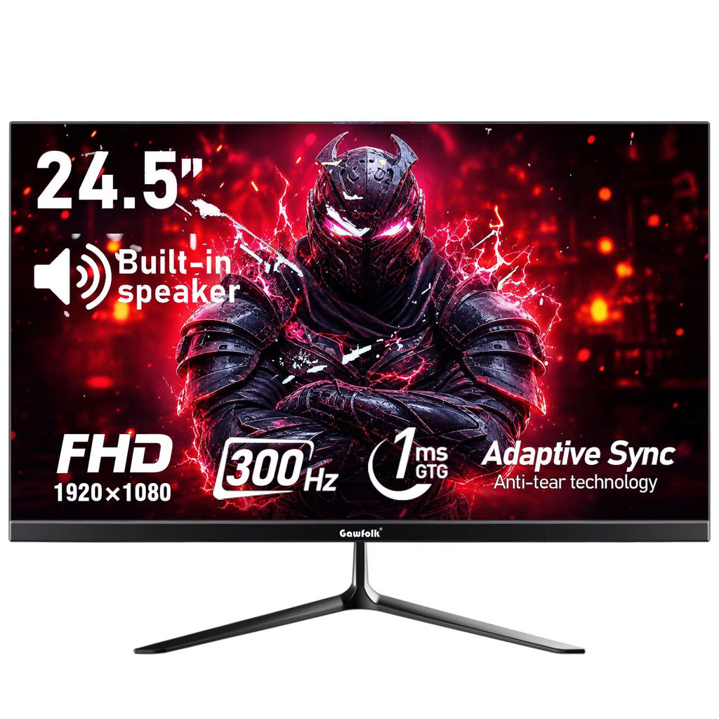 Gawfolk 24.5 Inch Gaming Monitor 300Hz FHD , 1080P Built-in Speakers, DP/HDMI, 75x75mm VESA Wall Mount, Home Office Business, Black