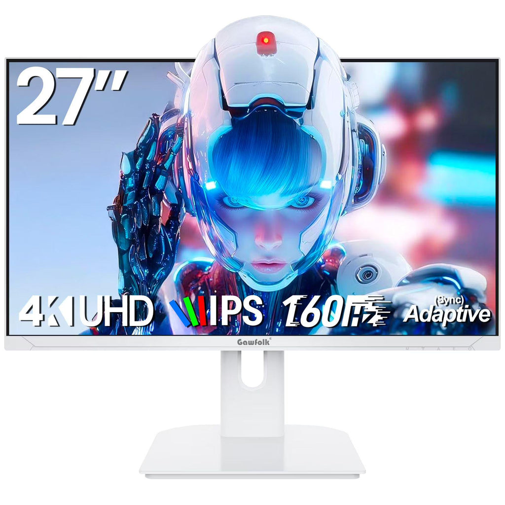 Gawfolk 27" 4K 160Hz IPS Gaming Monitor, AMD FreeSync, 120% sRGB, Adjustable Stand, HDMI 2.1/DP 1.4 - White