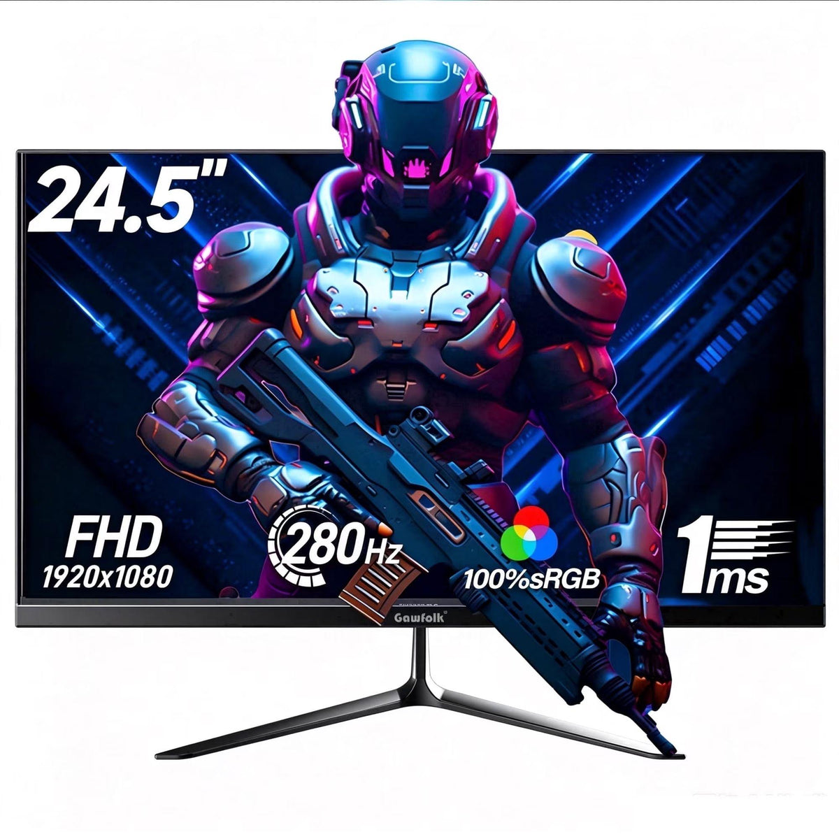 Gawfolk 24.5 Inch Curved Gaming Monitor 120Hz, Full HD 1080P, 3000R Curvature, Built-in Speakers, HDMI , VESA Mount